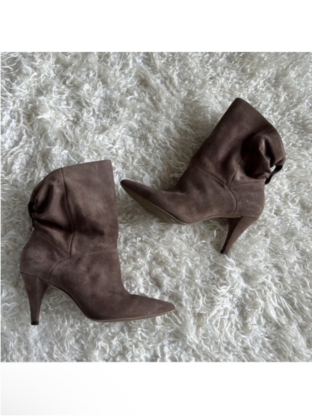 Michael Kors Carey Suede Leather Heeled Booties/Boots Sz 7 Gray Tan Pointy Toe